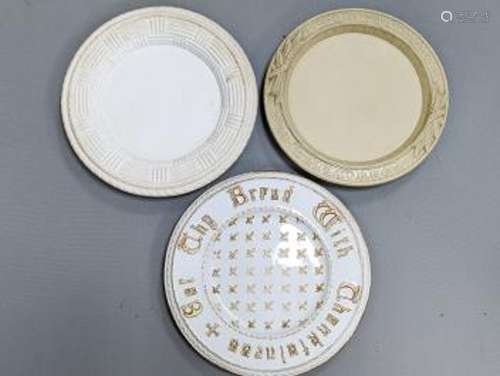 Three Victorian ceramic bread serving platters, 36cm