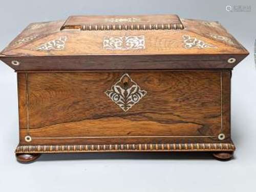 A William IV rosewood tea caddy with mother of Pearl inlay 3...