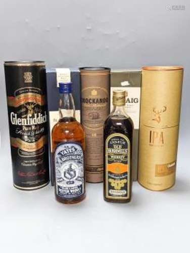 Seven assorted bottles of whisky including Yates Brothers, B...