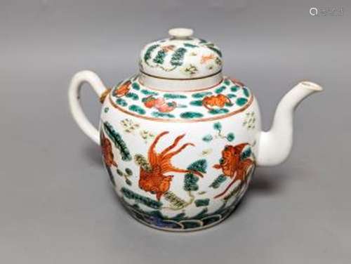 A Chinese ‘goldfish’ enamelled porcelain teapot and cover, 1...