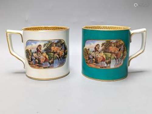 Two Victorian F &R Pratt ware mugs 11cm