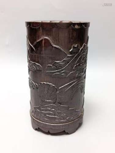 A Chinese carved bamboo brush pot 20cm