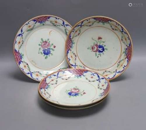 Three early 19th century Chinese polychrome-decorated shallo...