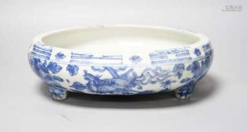 A 19th century Chinese circular blue and white censer, with ...