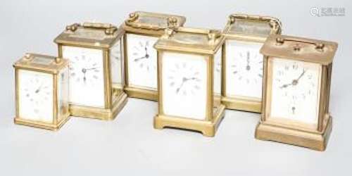 Six assorted carriage timepieces, one with alarm