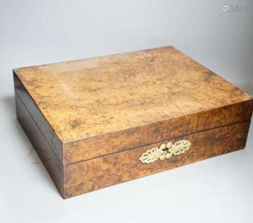 A late 19th/early 20th century brass mounted burr walnut box...