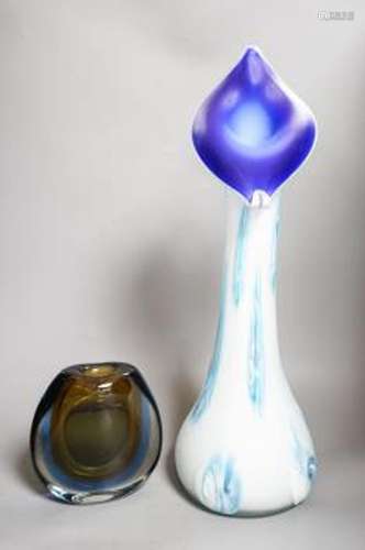 A Murano Seguso style cased glass vase and a modern tall art...