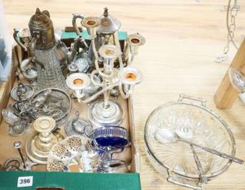 Mixed silver plated wares including a 5 light candelabra, sw...