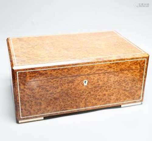 A Dunhill burr thuyawood humidor, with line inlay 36cm