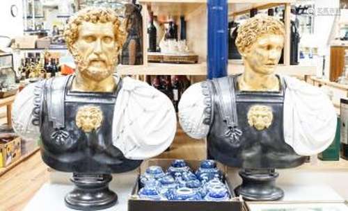 A pair of Roman style busts of Emperors, after the antique, ...