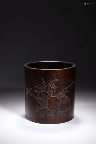 A RED SANDALWOOD CARVING BRUSH POT