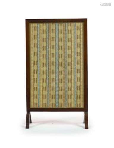 A mahogany cased and glazed embroidered fire screen of Royal...