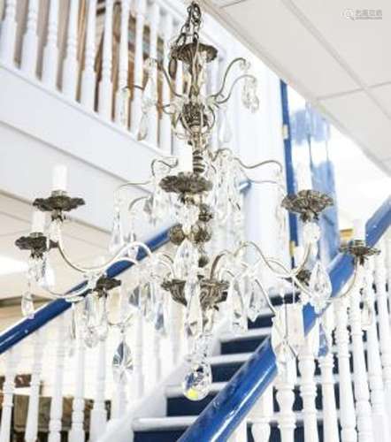 A silvered and crystal eight branch chandelier, approx. heig...