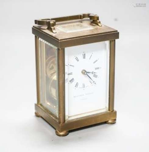 A Matthew Norman brass carriage timepiece, 15 cm high with t...