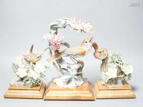 Three Royal Worcester porcelain groups of birds, modeled by ...