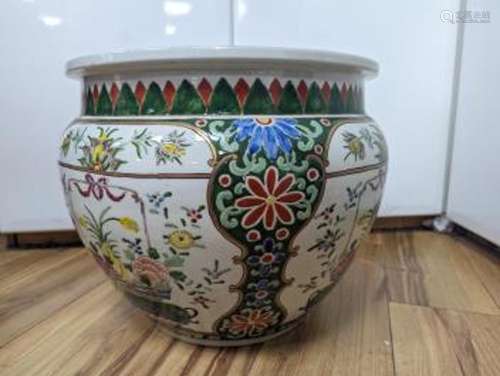 A Japanese famille rose jardiniere, height 35.5cm, 44cm diam...