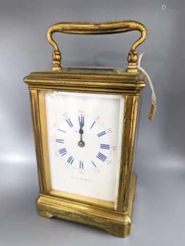 A French brass carriage clock, retailed by John Bennett, hei...