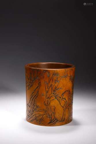 CHINESE BOXWOOD CARVING BRUSH POT