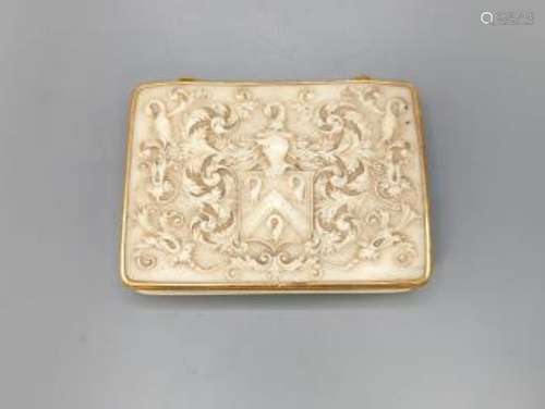 An early 19th century gold mounted ivory armorial table snuf...