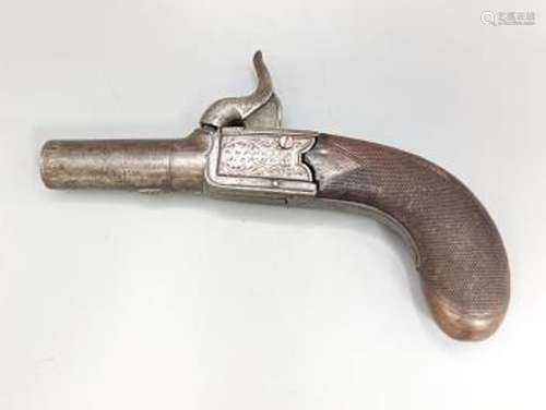 A 19th century pocket pistol, engraved makers mark G and J D...