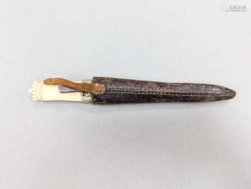 An antique Norwegian marine ivory hunting knife, with carved...