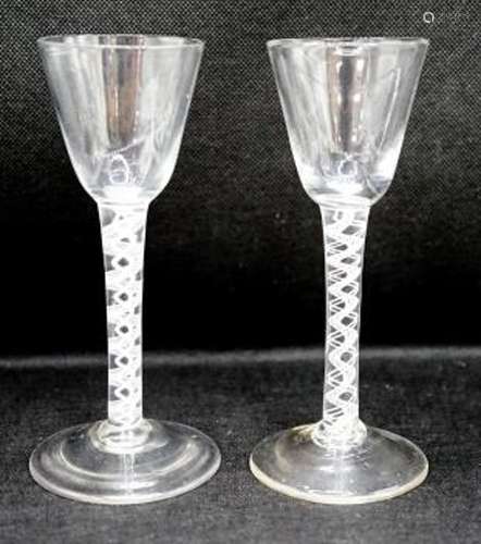 Two George III double series opaque twist stem cordial glass...