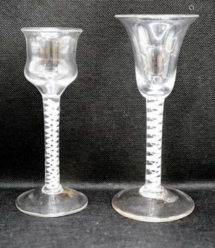 Two George III opaque twist stem cordial glasses, c.1760, ea...