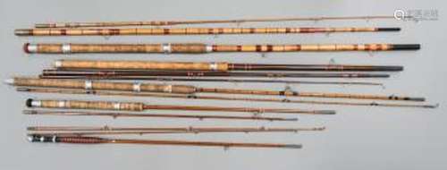 A collection of mixed split cane fishing rods, Les Compton, ...