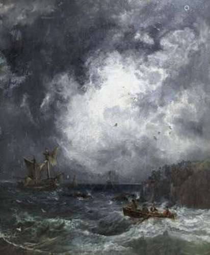 Samuel Bough (1822-1878), oil on canvas, Stormy coastal land...