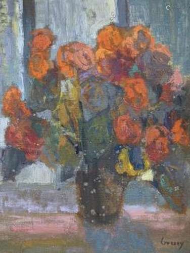 John Livesey (1926-1990), oil on board, Still life of flower...