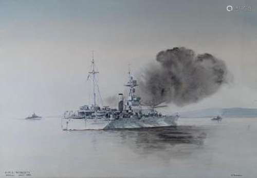 Eric Tuffnell (1888-1978), watercolour, 'HMS Roberts, Sicily...