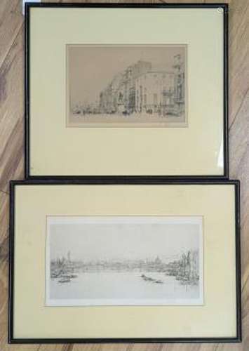 William Walcot (1874-1943), two etchings, London scenes, sig...