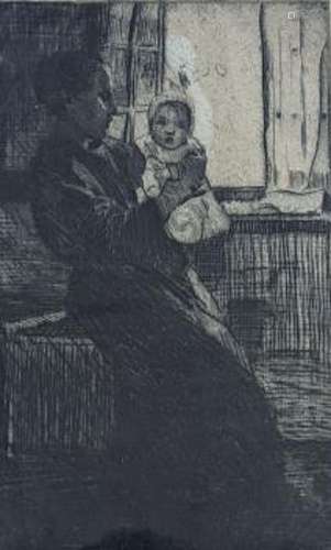 William Lee Hankey (1869-1952), drypoint etching, Interior w...