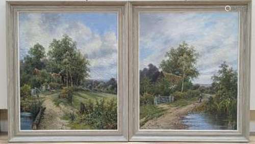 Louis Edgar, pair of oils on canvas, Rustic scenes with chil...