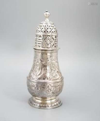 A George I silver sugar caster, with later? embossed decorat...