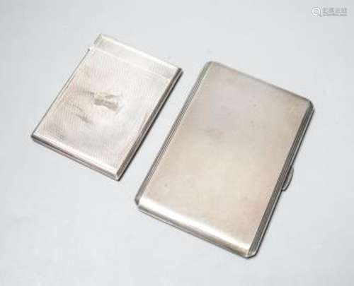 A Victorian engine turned silver card case, 95mm and a later...