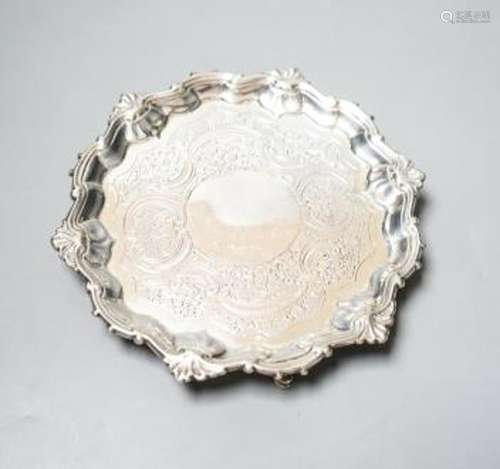 A George II silver waiter, with later engraved decoration, W...