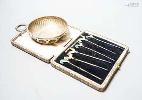 A 1930's silver taste vin and a cased set of six sterling an...