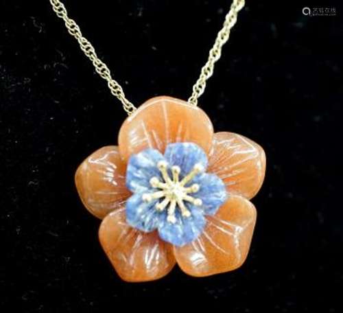 A continental 14k and two colour hardstone set flower head p...