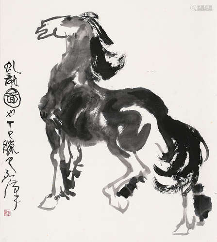 刘汉（b. 1932） 丁巳（1977年）作 骏马 立轴 水墨纸本