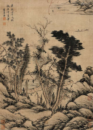 王原祁（1642～1715）（款） 山水 立轴 水墨绢本