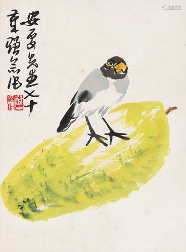 来楚生（1903～1975） 瓜果翠鸟 立轴 设色纸本