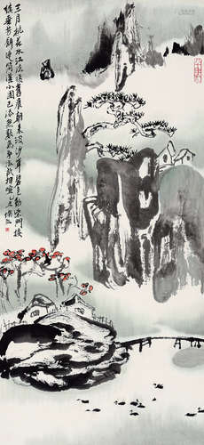 朱修立（b. 1938） 乙丑（1985年）作 三月桃花水 立轴 设色纸本