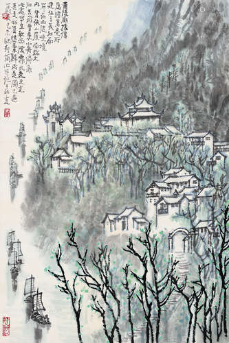 李行简（b.1937） 己未（1979年）作 黄陵庙 立轴 设色纸本