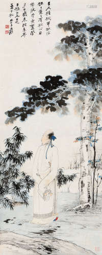 张大千（1899～1983） 桐荫高士 镜心 设色纸本