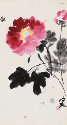 谢之光（1900～1976） 牡丹 立轴 设色纸本