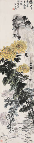 谢公展（1885～1940） 丙子（1936年）作 菊花 立轴 设色纸本