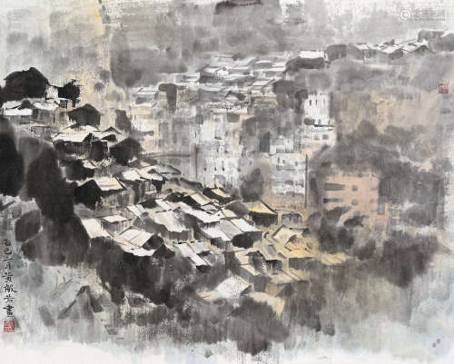 黄般若（1901～1968） 乙巳（1965年）作 城市之光 镜心 设色纸本