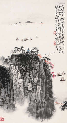 钱松嵒（1899～1985） 庚申（1980年）作 太湖光明亭 镜心 设色纸本