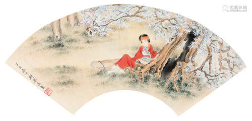 郑慕康（1901～1982） 仕女 扇页 设色纸本
